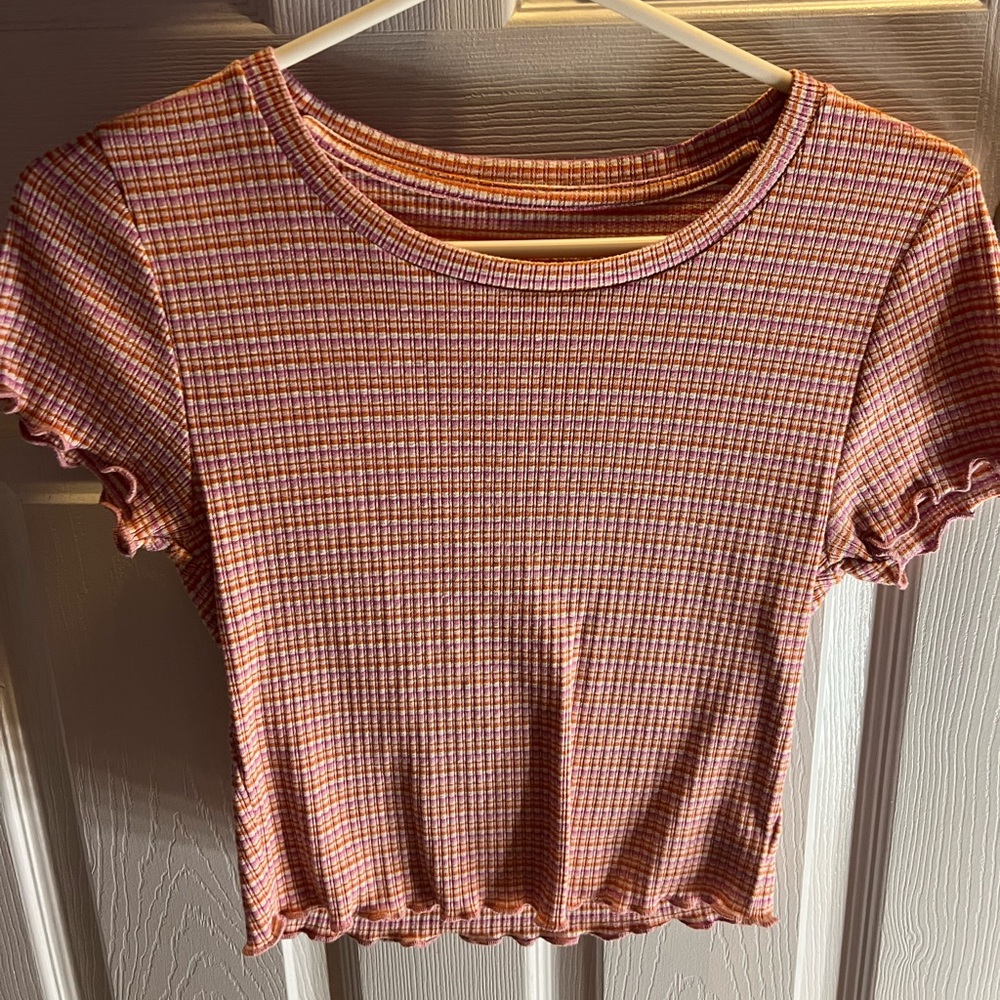 american eagle orange and pink top